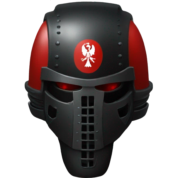 "Black Space Marine helmet with red lenses, featuring the Russian coat of arms. emoji