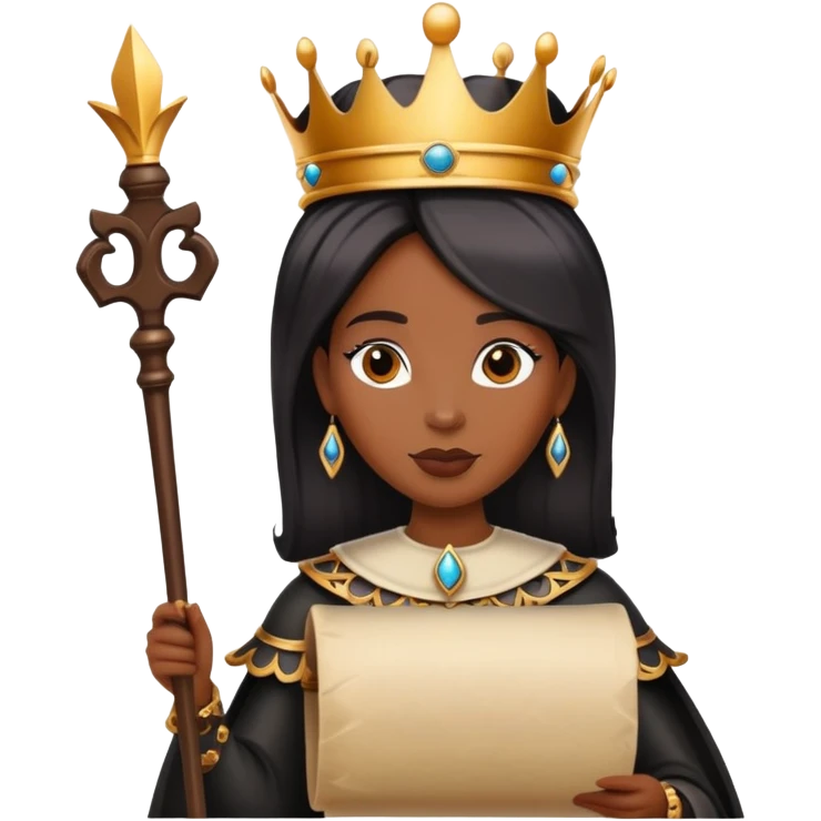 Crowned black queen holding a scroll emoji
