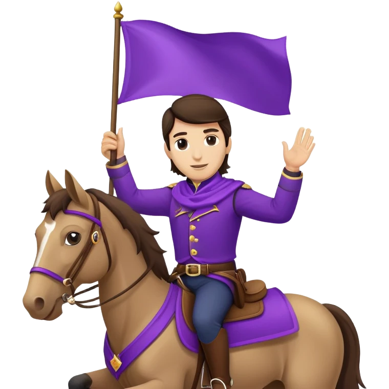 White brunette male Texan rider on a horse waving a blank purple flag emoji