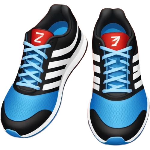 An icon featuring a pair of running shoes in the foreground on a red running track with white lane markings. The background showcases a grand stadium filled with cheering fans, bright floodlights, and a clear blue sky. Transparent background highlights the spirit of professional running. emoji