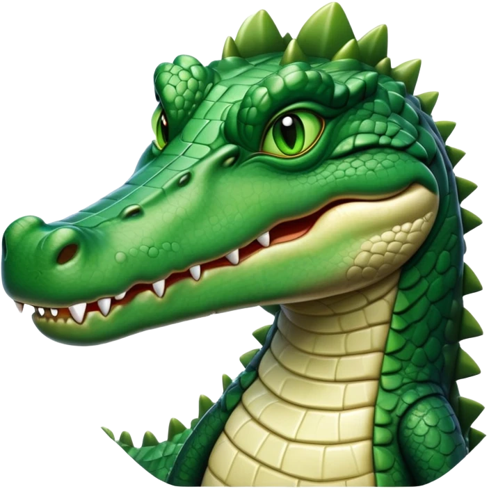 cinematic-noble-crocodile-portrait-emoji,-poised-and-regal,-with-a-powerful,-elongated-build-and-a-rugged,-scaly-emerald-green-hide,-piercing-cold-eyes,-simplified-yet-sharp-and-sophisticated-features,-highly-detailed,-glowing, head held high emoji