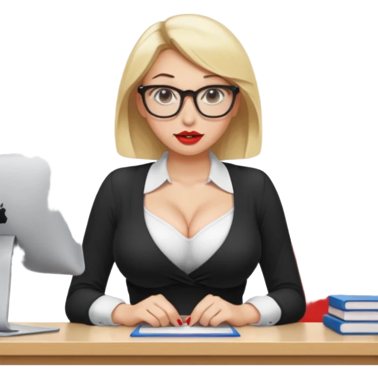 Blond lady.big boobs.glasses.short skirt.white shirt .cleavage .red lipstick .bending over desk emoji