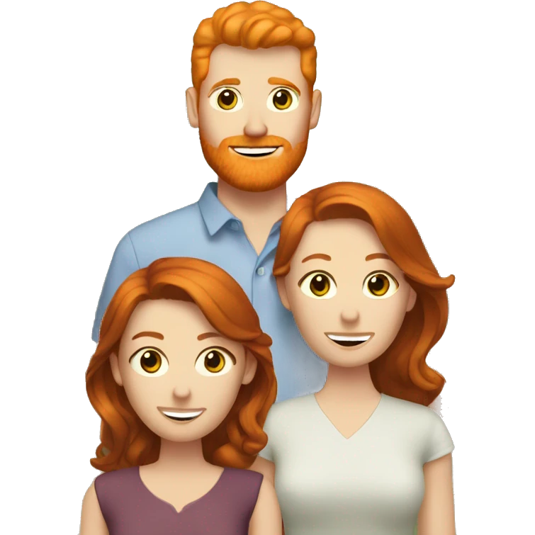 Ginger Husband with brunette and redhead wives throuple emoji