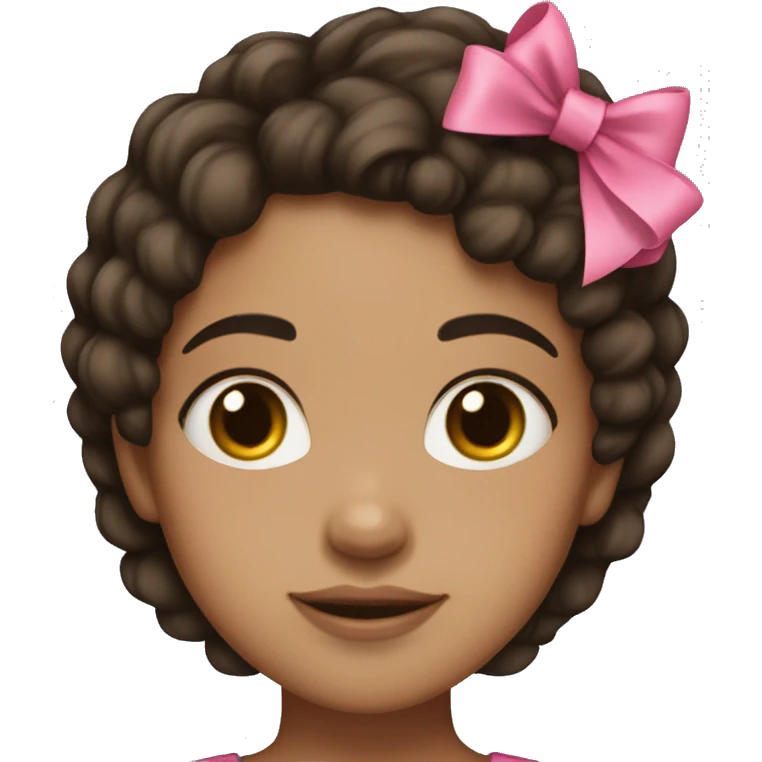 Lightskin girl with darkbrown hair with pink bow emoji
