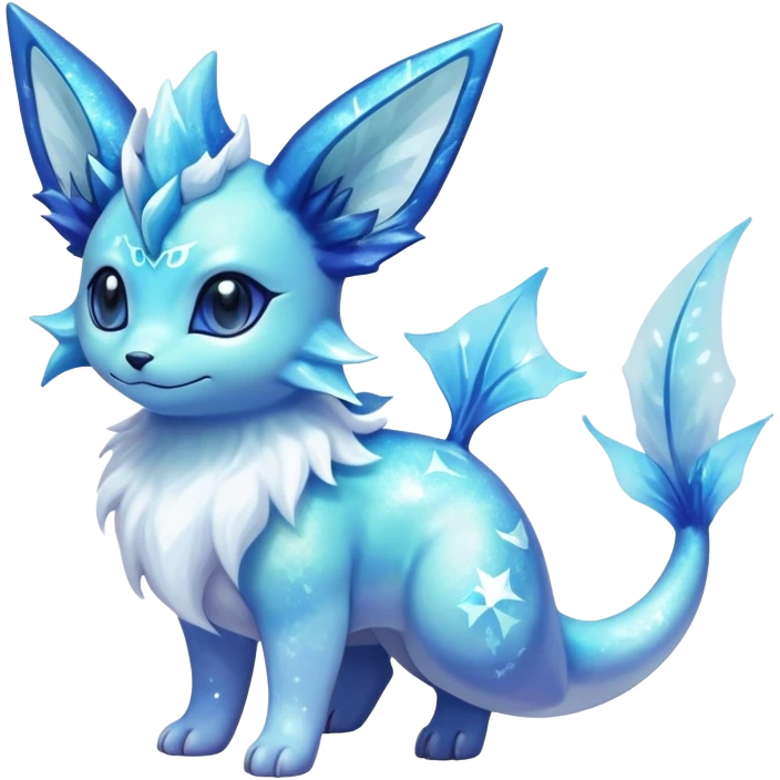 Shiny Sparkly Ethereal Iridescent Nebula Exotic Colorful Vaporeon-Glaceon-Amaura-Aurorus-Fakémon-hybrid-creature (full body)  emoji