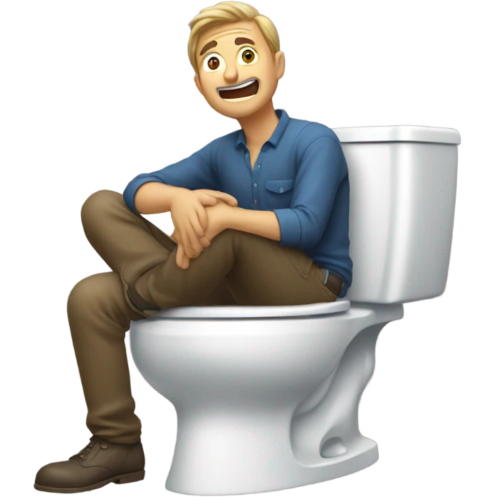 clothed man on toilet holding bowl and throwing up emoji