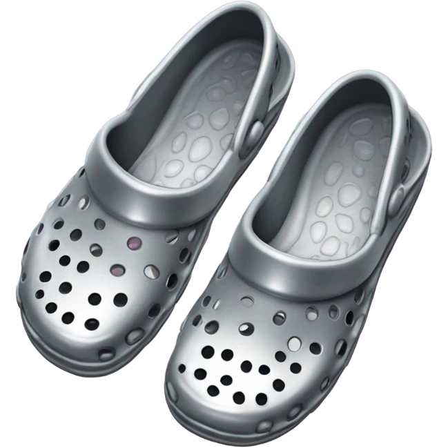 Realistic metallic silver and colorful pair of crocs shoes isolated.  emoji