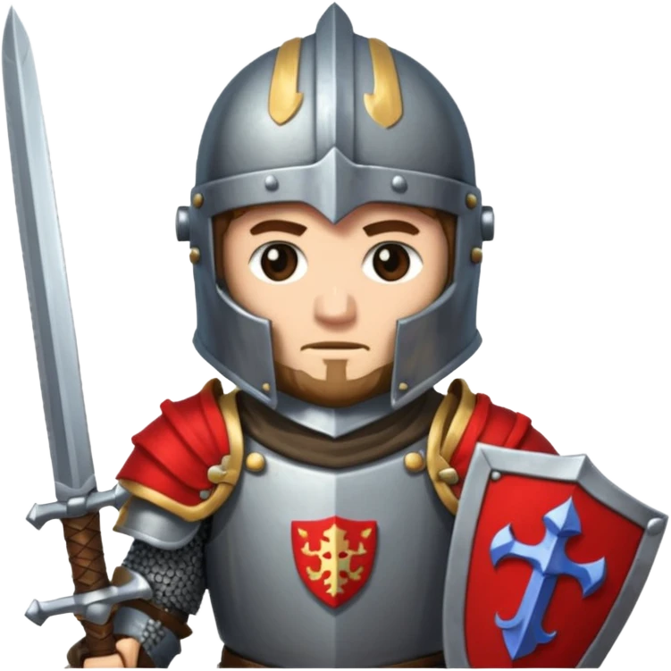 give me medieval knight with a helm, and he has a gauntlet holding a sword. style can be a bit pixelated /8bit emoji