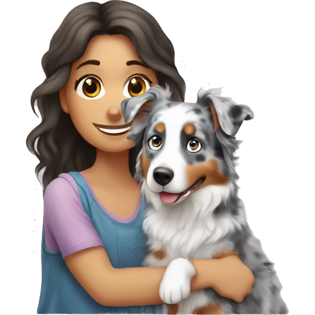 Blue Merle Australian shepherd with a girl  emoji