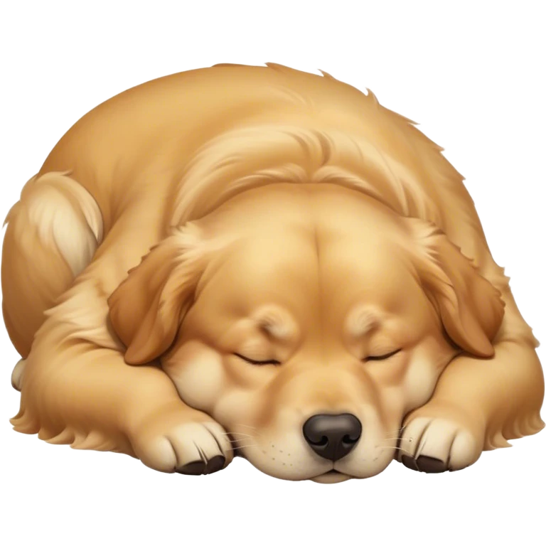 Cinematic Meme-Worthy Chubby Sleeping Golden Retriever Portrait Emoji, Head resting peacefully with a contented smile, showcasing a delightfully chubby build and a luxuriously soft golden coat, eyes shut in a serene nap, Simplified yet hilariously adorable features, highly detailed, glowing with a soft, drowsy light, high shine, relaxed and utterly lovable, stylized with an air of playful laziness, bright and heartwarming, soft glowing outline, capturing the essence of a comically sleepy companion, so meme-worthy it feels like it could instantly become the next viral sensation of adorable slumber! emoji