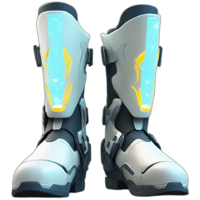 futuristic armored Omega Energy boots radiating omega energy emoji