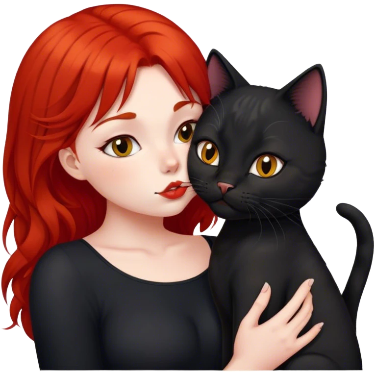 black british cat kisses a red hair girl emoji