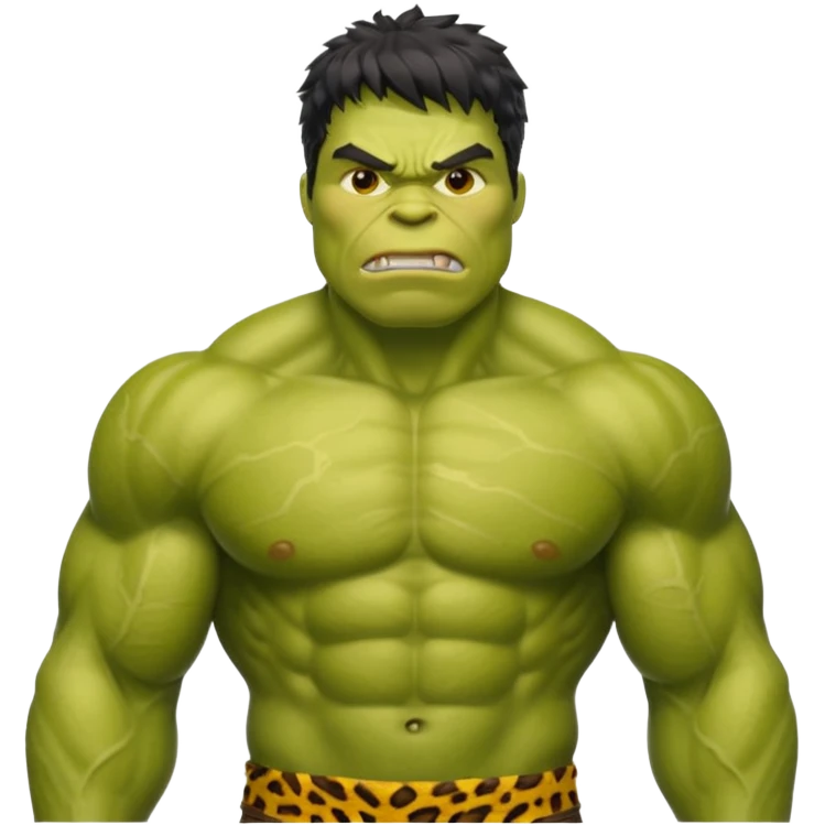 a Hulk wearing ancient animal skin cloth, half body, icon, yellow skin, spring emoji