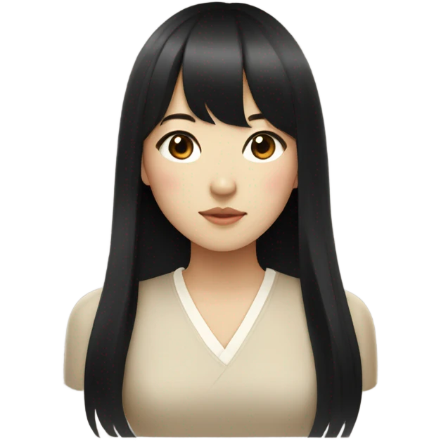Beautiful girl,Black hair,long hair,Bang hair,Beige eyes,Korean emoji