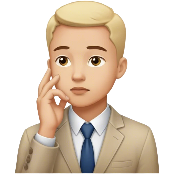 A business professional gazing upward with a pensive expression, one hand on chin, lost in thought emoji