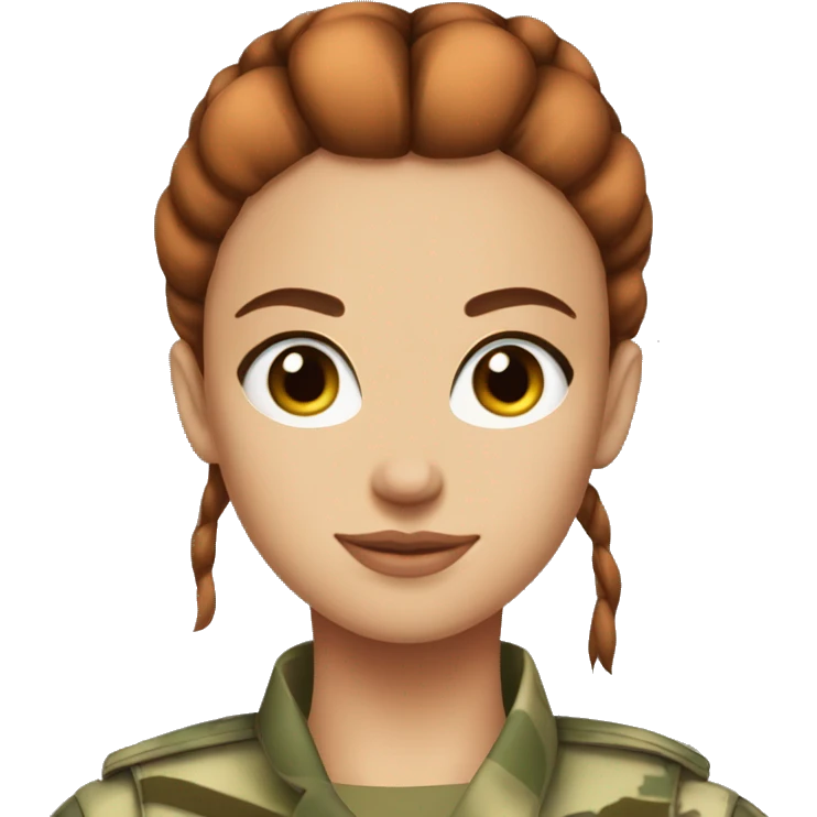 red straight hair bun pretty brown eyes camouflage soldier girl emoji