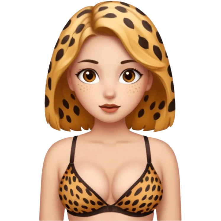 a girl with big boobs wearing a bra cheeta print emoji