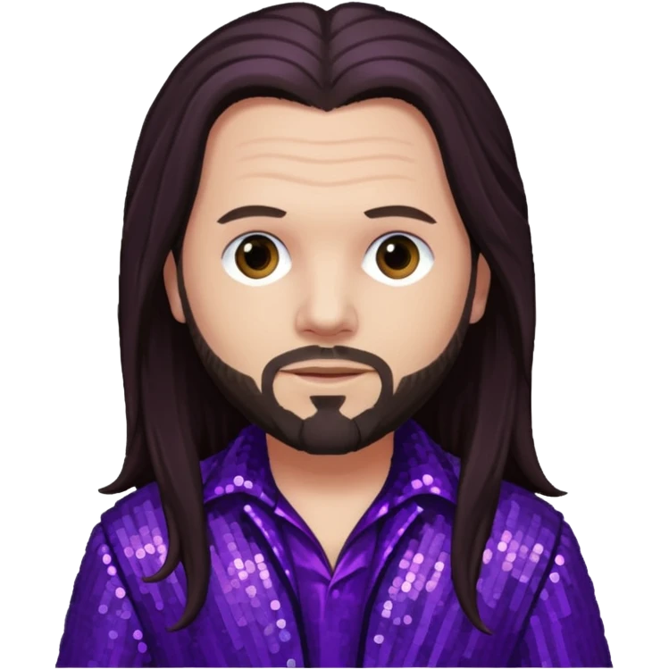 Jonathan Davis with long dark brown hair, purple sequin outfit emoji