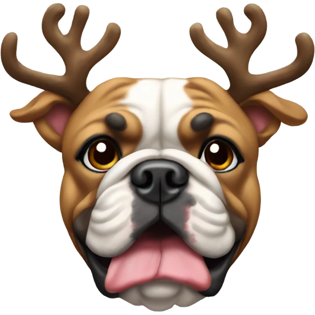 English Bull dog wearing reindeer horns emoji