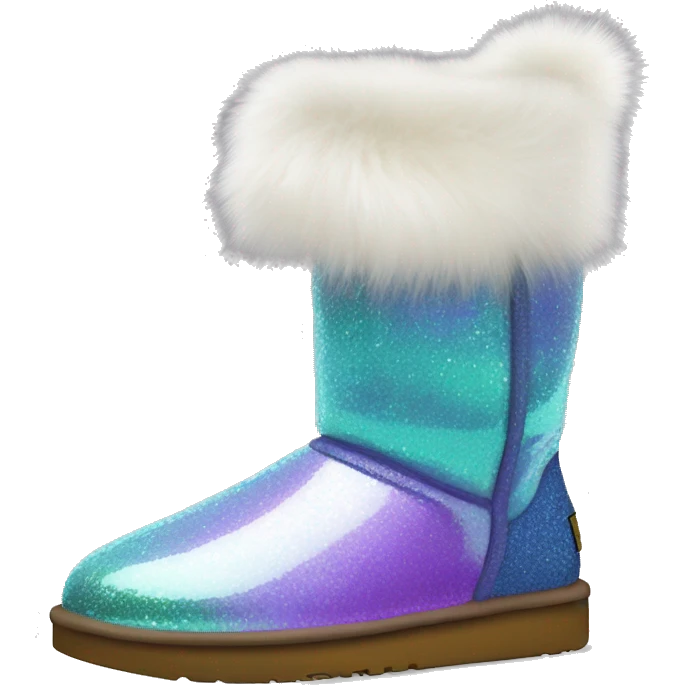 Realistic iridescent Sparkle glitter and fur Ugg boots. emoji