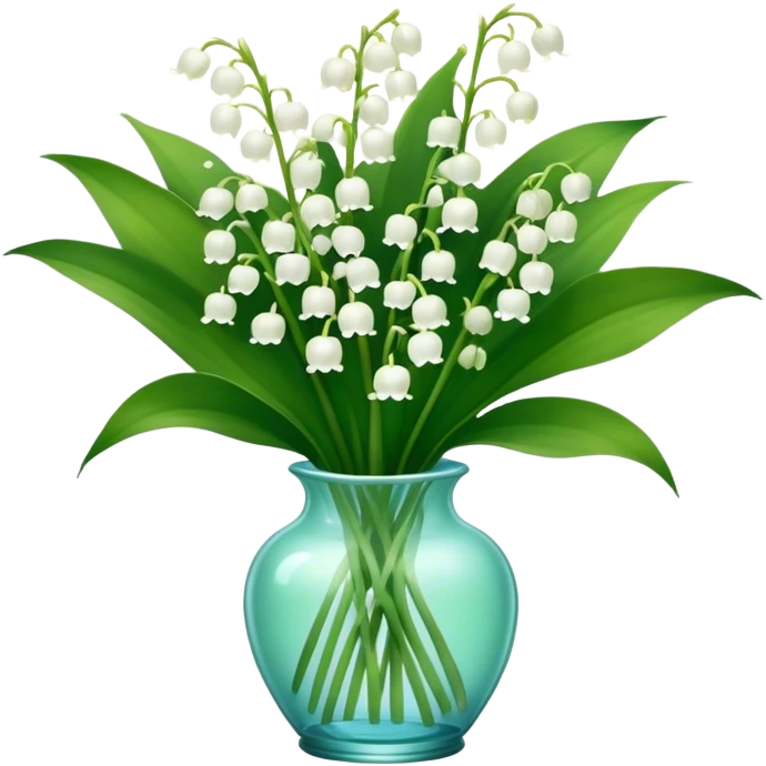 bouquet of light blue lily of the valley in a green glass vase  emoji
