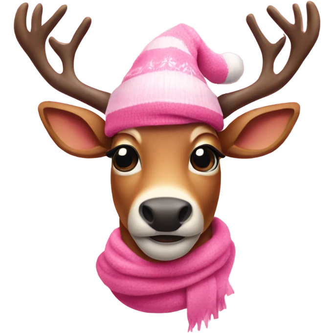 Rudolf the Raindeer wearing a pink skarf  emoji
