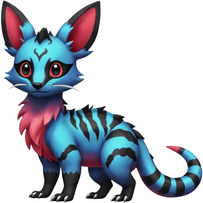 Rare exotic cute gothic colorful Salandit-Eevee-Civet-species-Fakemon-hybrid-creature, with markings, full body emoji