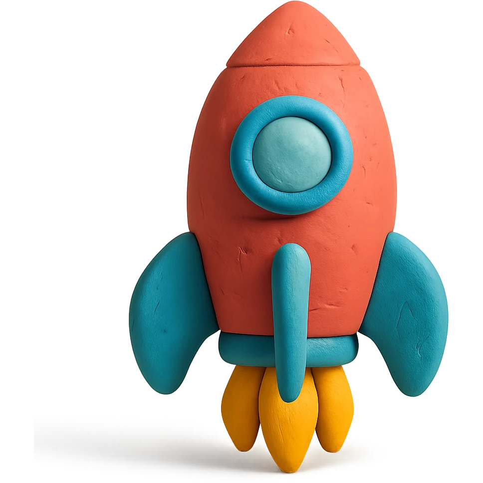 rocket ship, matte finish, playful colors, matte plasticine claymation style emoji