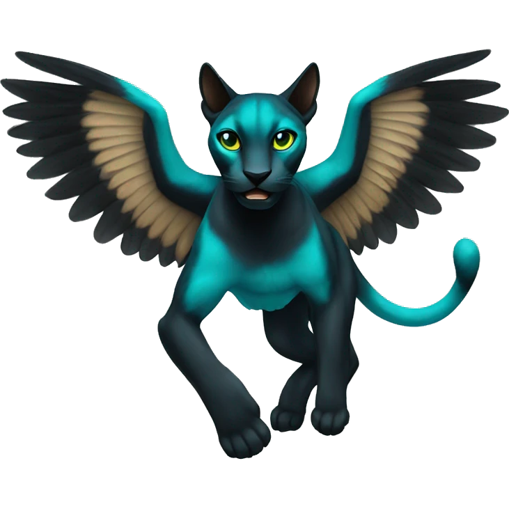 winged black puma with turquoise eyes flying emoji