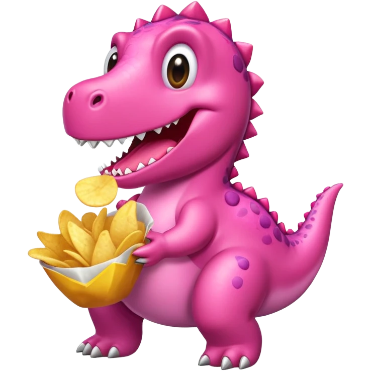 A pink dinosaur eating chips emoji