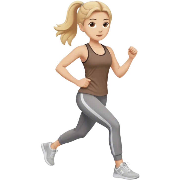 Exercising girl, white girl, medium hair, blonde hair, medium brown gym clothes, white sneakers, emoji