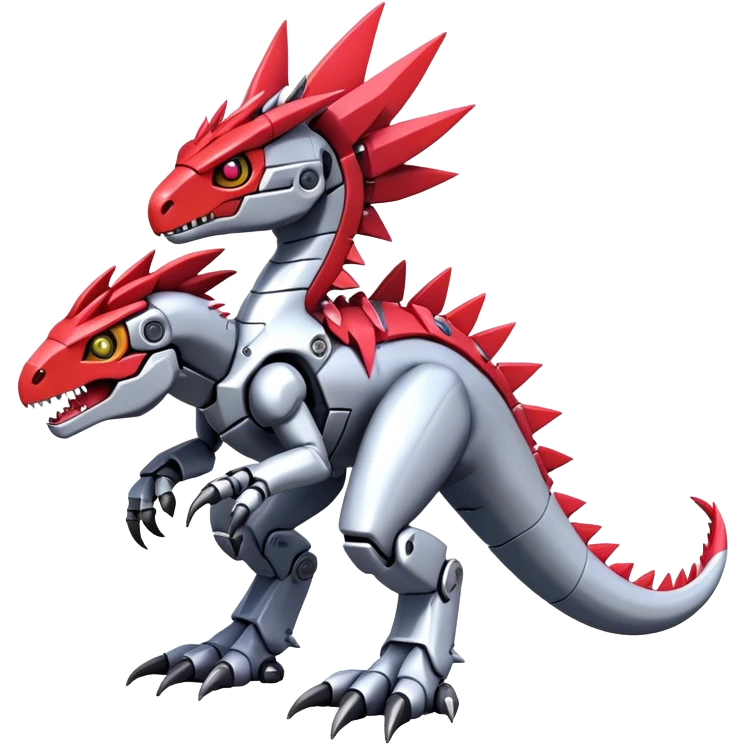 Spiky maned Cool Edgy Futuristic shiny colorful cyborg-Digimon-Fakemon-Guilmon-Velociraptor-Mecha full body  emoji