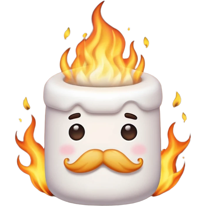 marshmallow on fire with mustache, just marshmallow emoji