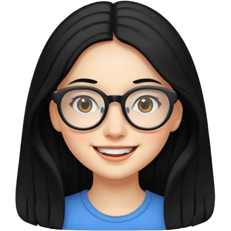 chica cabello largo negro, con lentes que este muy feliz emoji