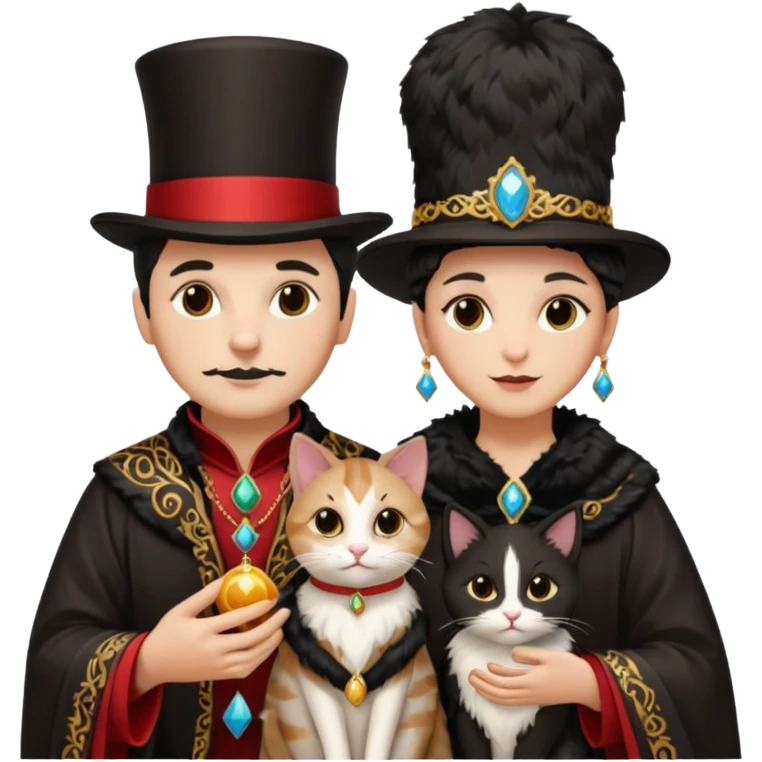 magician couple and their pet cat emoji