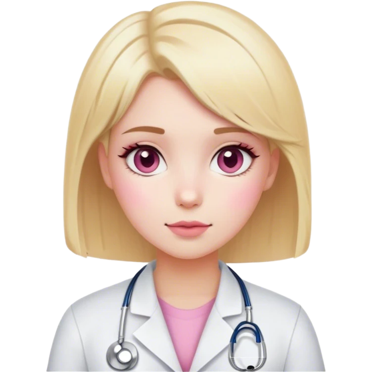 blonde girl with short hair, white skin, pink blush, she will be a veterinarian and brown eyes emoji