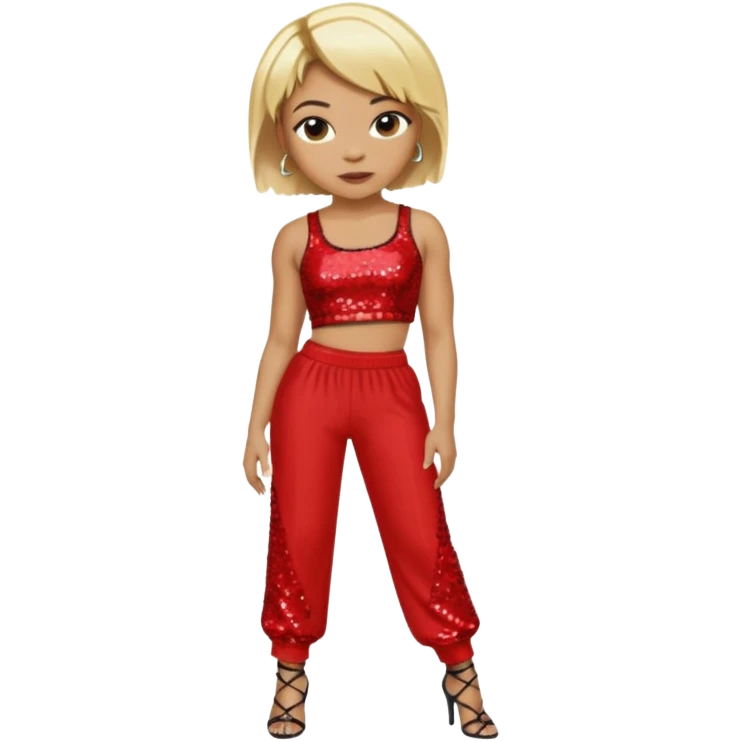 T Boz from TLC with short blonde hair, red sequin crop top and pants emoji