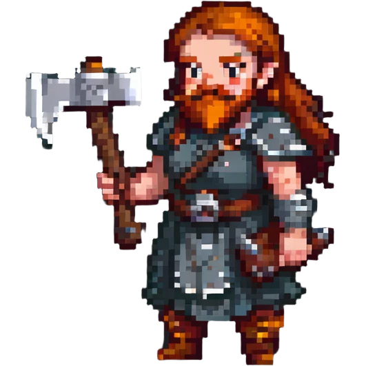 dwarf woman with a beard and axe emoji