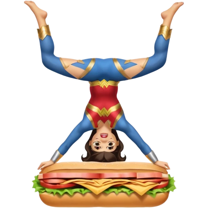 Wonder Woman eating a sandwich while doing a headstand  emoji