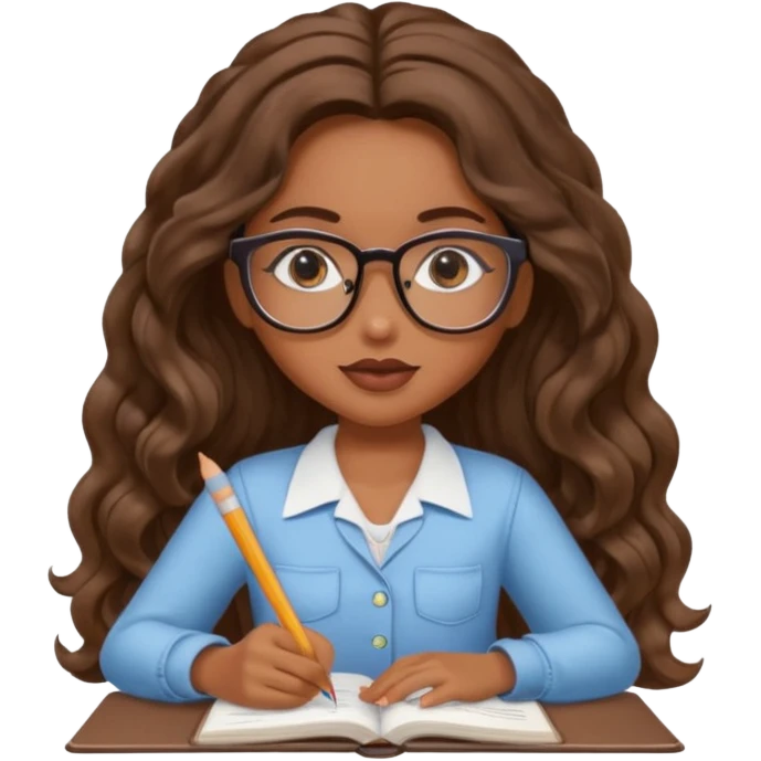 a pretty bratz brown girl with long wavy hair studying emoji