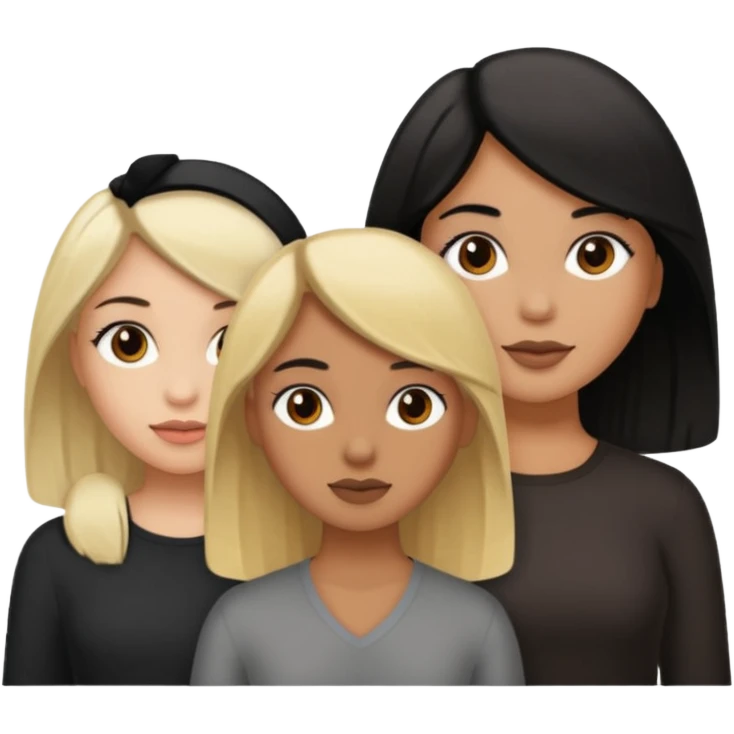 3 girls. 1 light skin with blonde hair, 1 brown skin with black hair and 1 tan skin with brown hair emoji