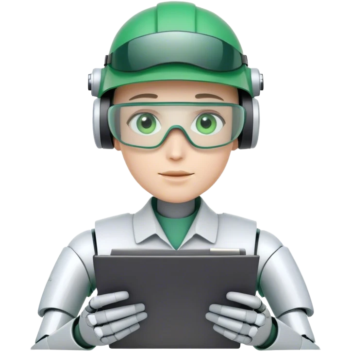 human like robot bookkeeper wearing an accounant Green eyeshade visor and holding spreadsheets emoji