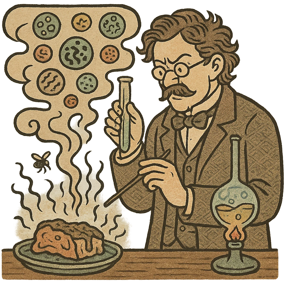 a victorian scientist carrying out an experiment with rotting food and bacteria emoji