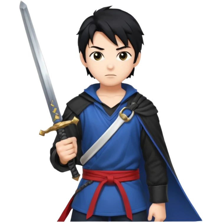 Create me an anime character boy emoji looking very cool with swords on his hand emoji