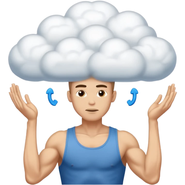 The skinny guy imagines himself getting stronger inside the cloud above his brain. emoji