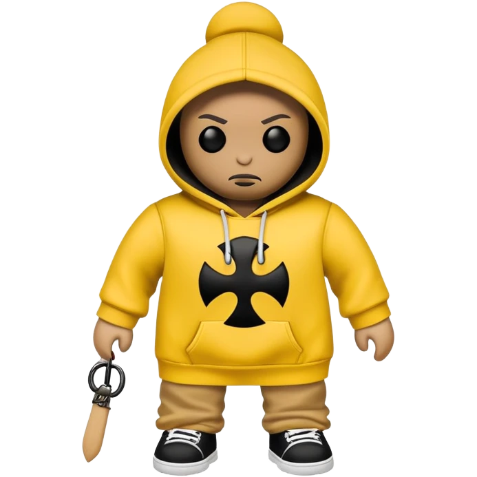 voodoo doll wearing wu-tang clan yellow and black hoodie with W logo emoji
