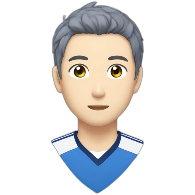 nagi seishiro from blue lock withe short hair,grey eyes blue soccer jersey emoji