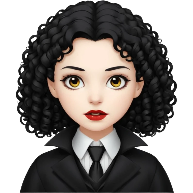 female curly  vampire with coat long collars with tie emoji