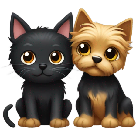 yorkie and black cat hugging emoji