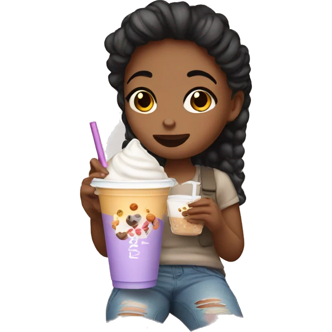 A girl eating wings and boba milk tea emoji
